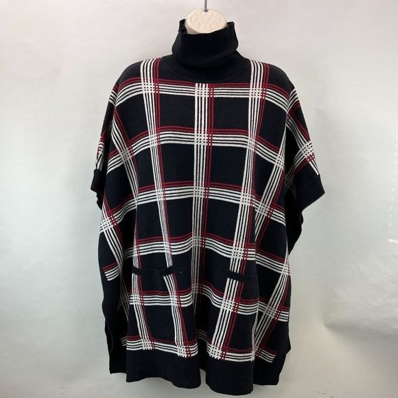Jones New York Turtleneck Poncho In Black Cayenne Ivory Womens S/M NWT - Picture 2 of 7